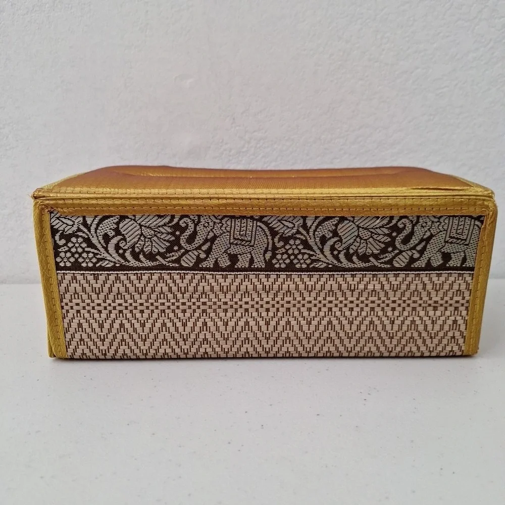 Vintage‎ MCM Mid Tissue Box Cover Collapsing Fabric Tapestry Elephant Design